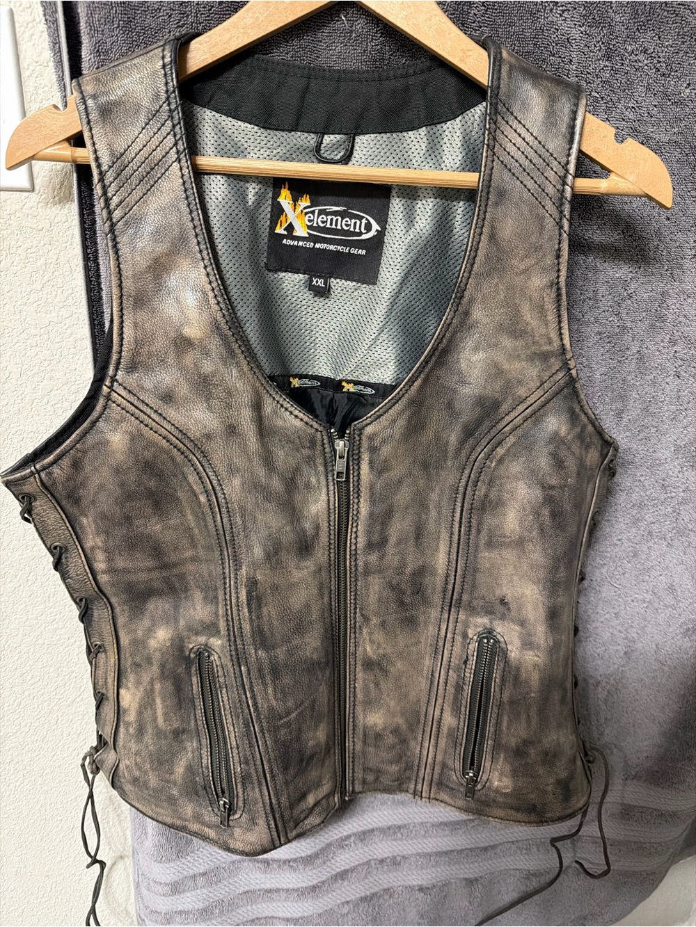 Xelement Distressed Brown Leather Motorcycle Vest